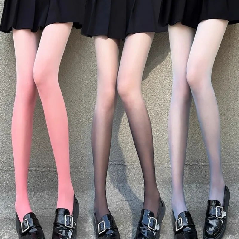 Women Sexy Pantyhose Gradient Contrast Color Thin Breathable Candy Color Lolita Cosplay Long Stockings Girl Tights Lingerie