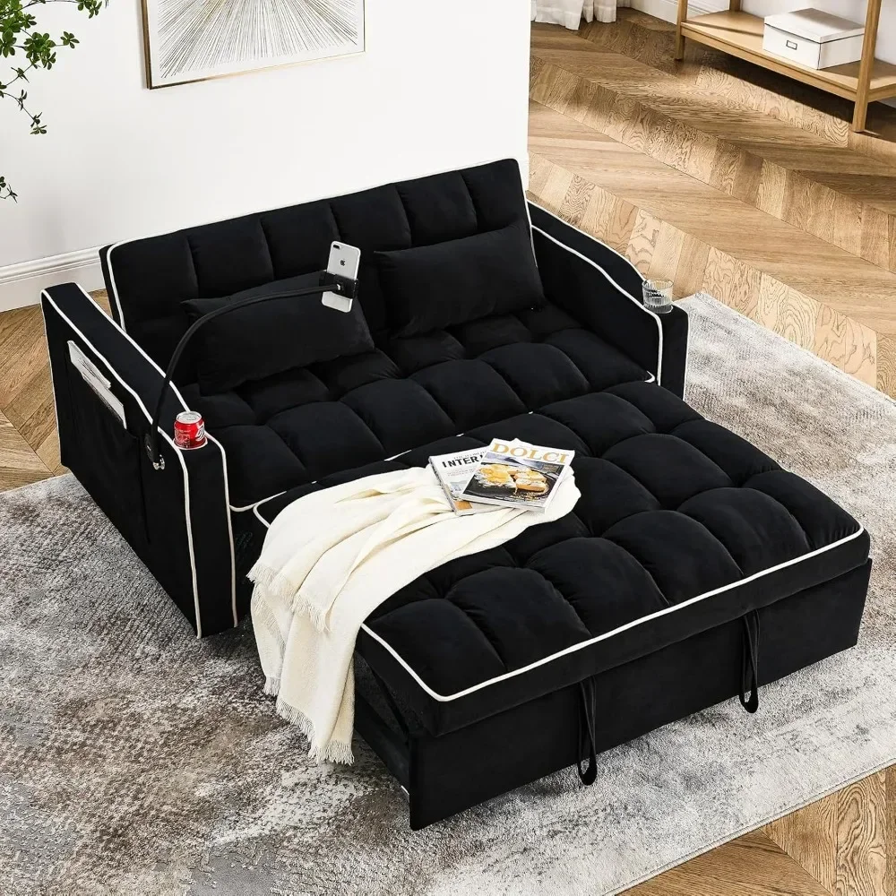 

3 in 1 Sleeper Sofa Couch Bed,Pull Out Sofa Bed With USB Port & Ashtray and Swivel Phone Stand & Storage Pockets