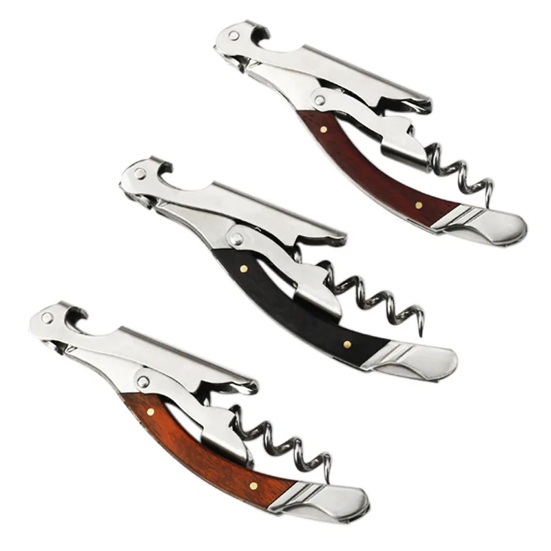 Wine Opener Corkscrew Wood Handle Beer Can Bottle Openers Stainless steel Professional Wine Accessories Portable Kitchen Utensil