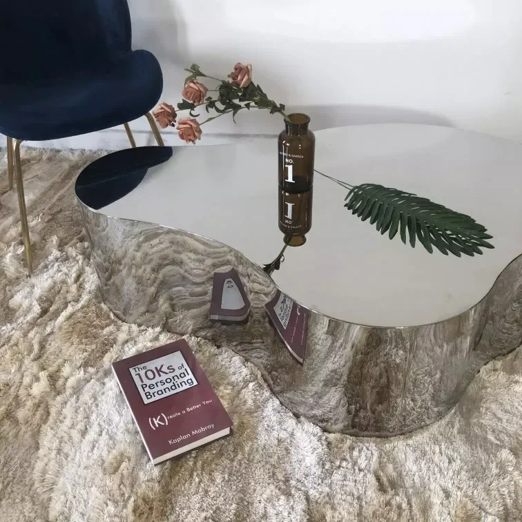 

Clothing Store Stainless Steel Display Table Middle Island Ground Shoe Bag Display Stand Special-Shaped Mirror