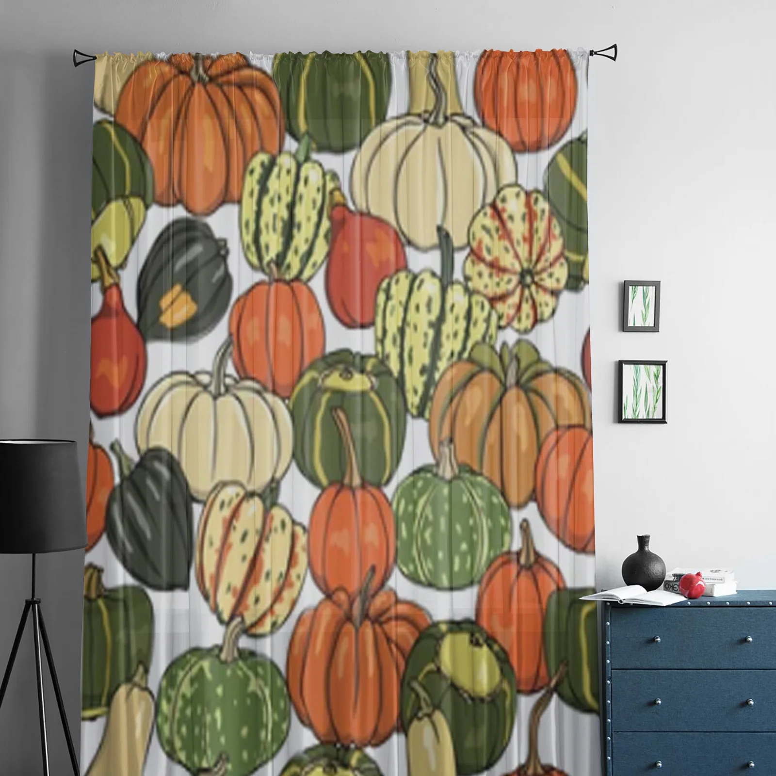 Hand Drawn Pumpkins Sheer Curtains For Living Room Kids Bedroom Tulle Curtains Kitchen Window Treatment Drapes