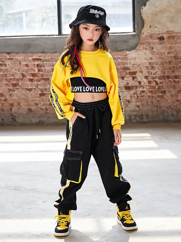 Meisjes Hip Hop Kleding Meisjes Jazz Street Dance Kostuum Kinderen Sweatshirt Broek Set Ballroom Dancewear Stage Rave Kleding Pak