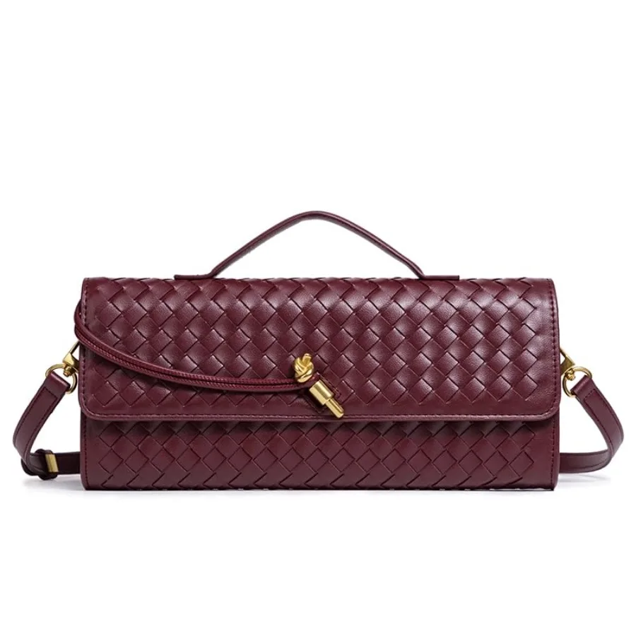 

Woven Clutch Purses for Women Vegan Leather Shoulder Crossbody Evening Bag Satchel Handbag for Formal Wedding Party Burgundy