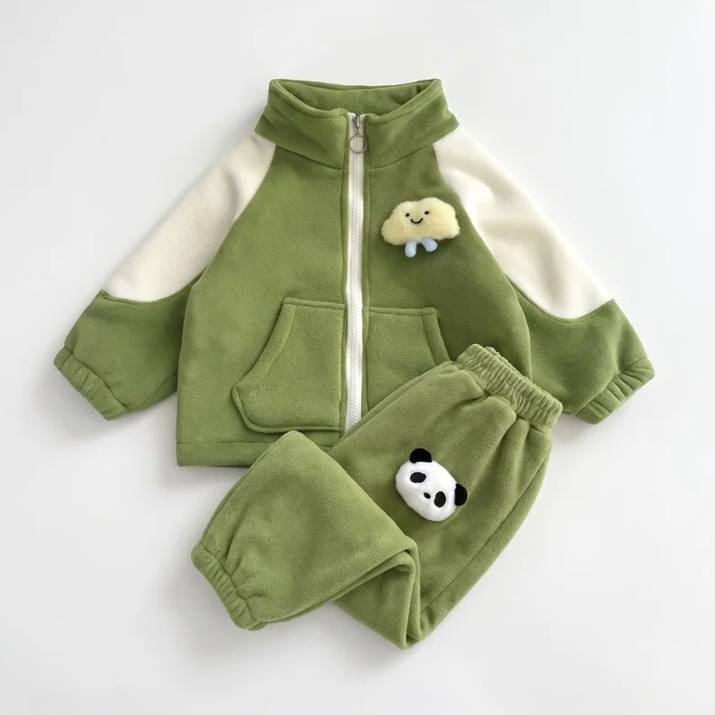 2026 Winter Verdickter Fleece Warmer Jungen- und Mädchen-Mantel + Lange Hose 2-Teiliges Set Kinder Plus Kaschmir-Hosenanzug Kinderjacke mit Reißverschluss – Detail 1