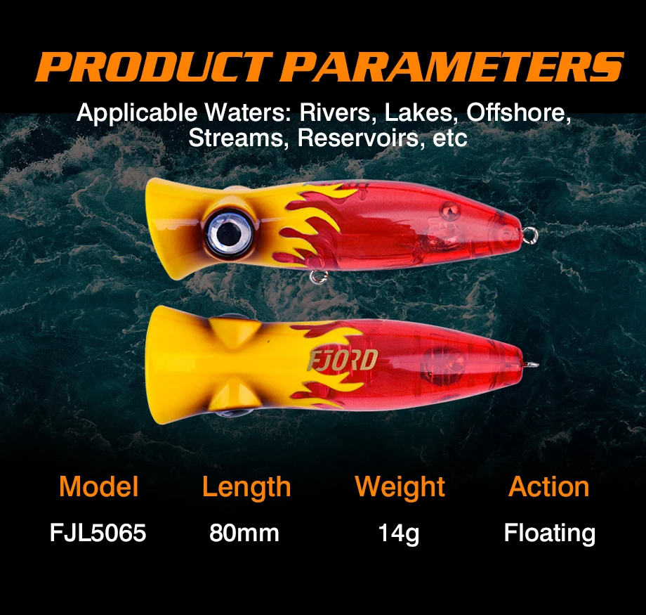 FJORD 80mm 14g Popper Glow Angelköder Swimbait Schwimmende Harte Köder Hechtbarsch Meer Salzwasser Oberfläche Walker Angelzubehör – Detail 2