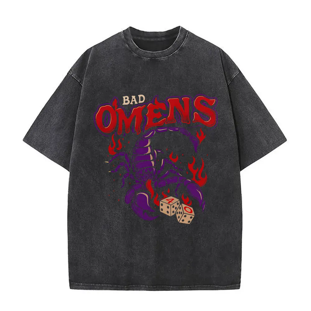 

Washed Vintage Bad Omens Band Scorpion Graphic T Shirt Men Women Casual Oversized Crewneck T-shirts Men's Rock Gothic Streetwear