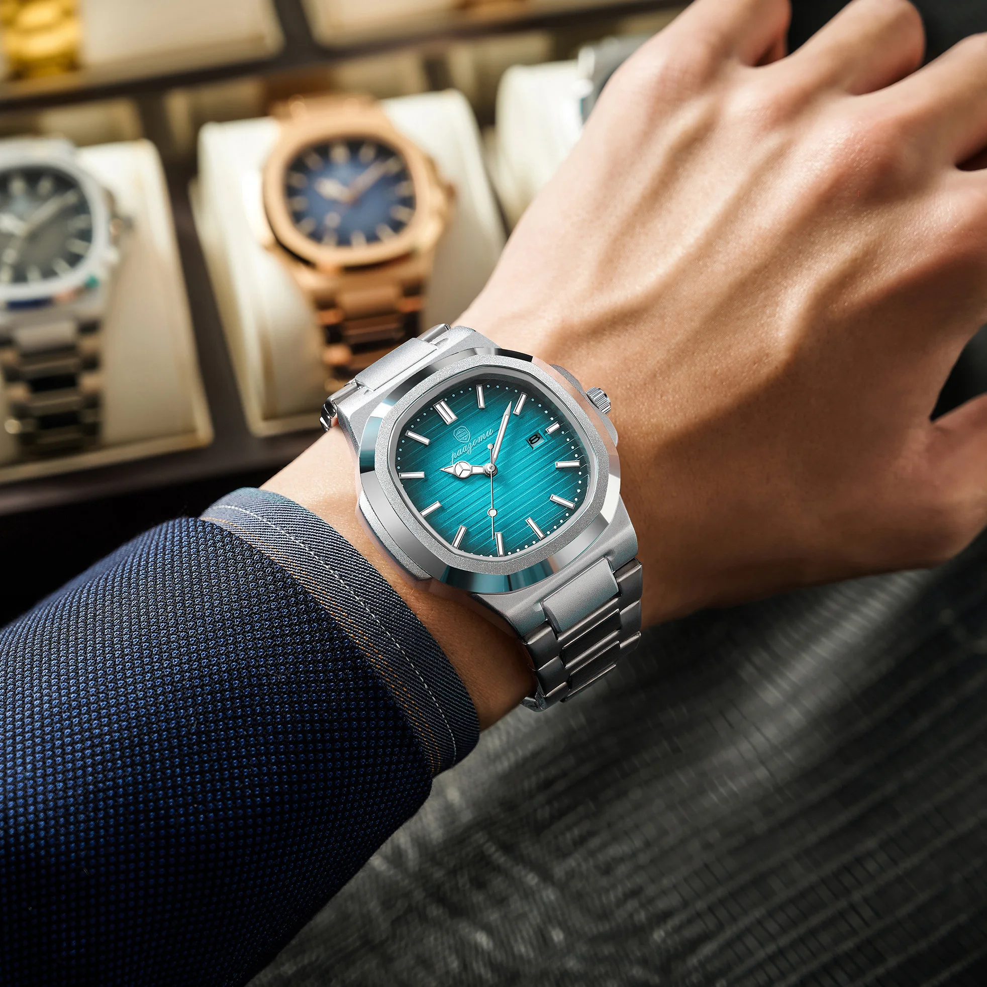 PENGAGAR Luxury Watch for Man Elegant Date Week Waterproof Luminous Men Watch Quartz Stainless Steel Sports Men\'s Watches reloj
