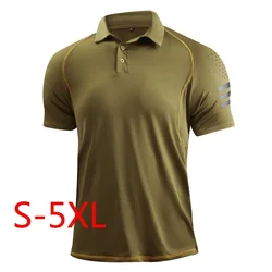 Tactical Combat Shirt Men Polyester Mens Polo Shirts Short Sleeve American Flag Shirts for Men Outdoor T Shirt Running Jogging