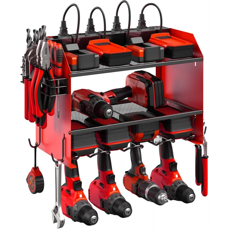 Modular Electric Tool Storage Rack with Charging Station Garage 4 One Drill Storage Rack with Hook、Screwdriver、Drill Heavy Fram