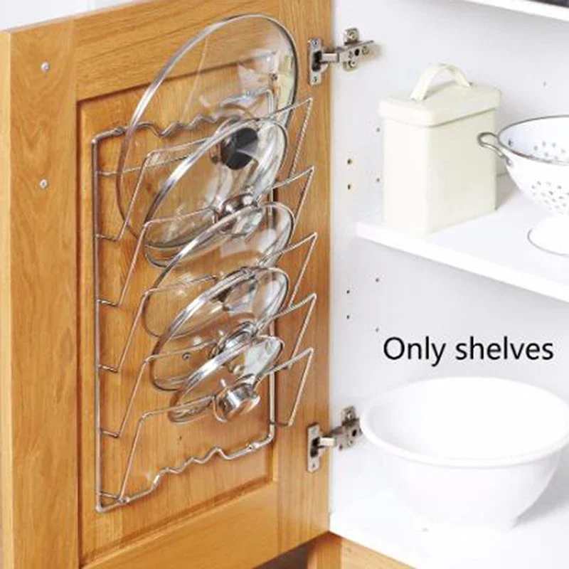 

1Pcs Kitchen Accessories Stainless Steel Pot Lid Shelf Kitchen Organizer Pan Cover Lid Rack Stand Holder Dish Rack Pot holders