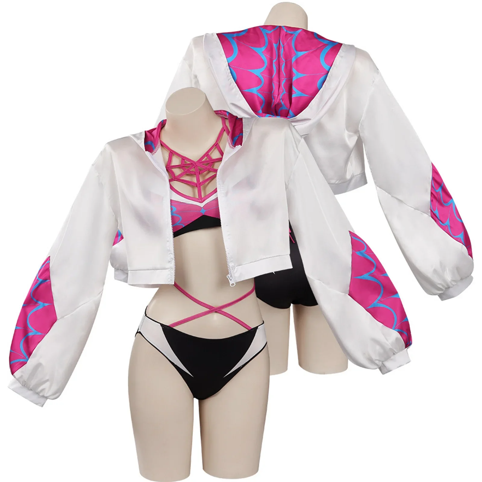 Anime Across the Spider Verse Gwen Cosplay Costume Women Summer Swimsuit Halloween Christmas COS Hoodie Coat Swimwear Clothes