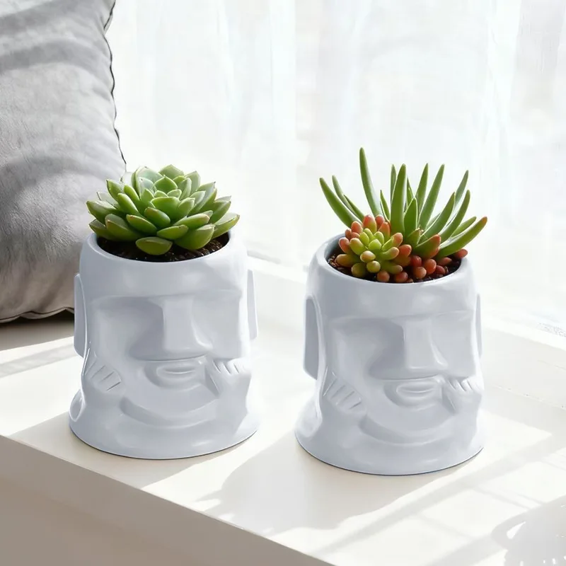 Personalized Moai Stone Statue Flowerpot,injection-molded Storage Decor Item.outdoor Garden Succulent Plant Breathable Flowerpot