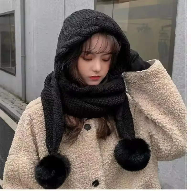 الكورية الدافئة متماسكة أقنعة قبعة المرأة قطعة واحدة الدافئة والباردة مقاومة كرة صوف الأذن حماية قبعة قبعة لينة وعصرية