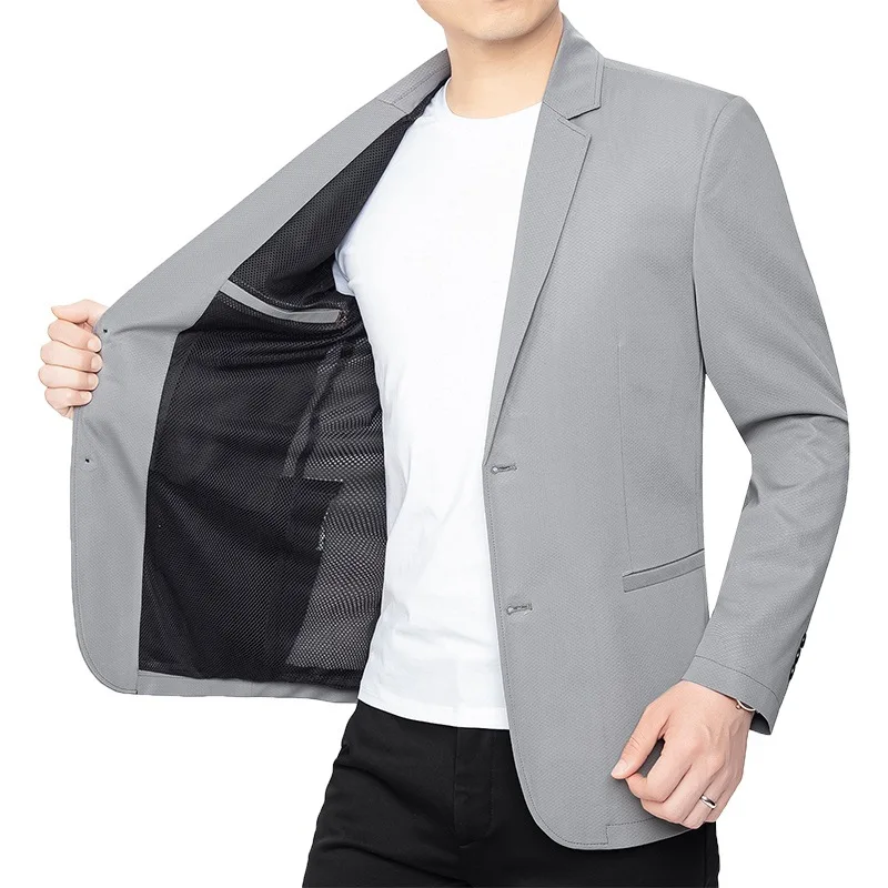 New Summer Man Mesh Thin Blazers Jackets Solid Business Casual Suits Coats Fashion Male Quick Drying Blazers Men\'s Clothing 4XL