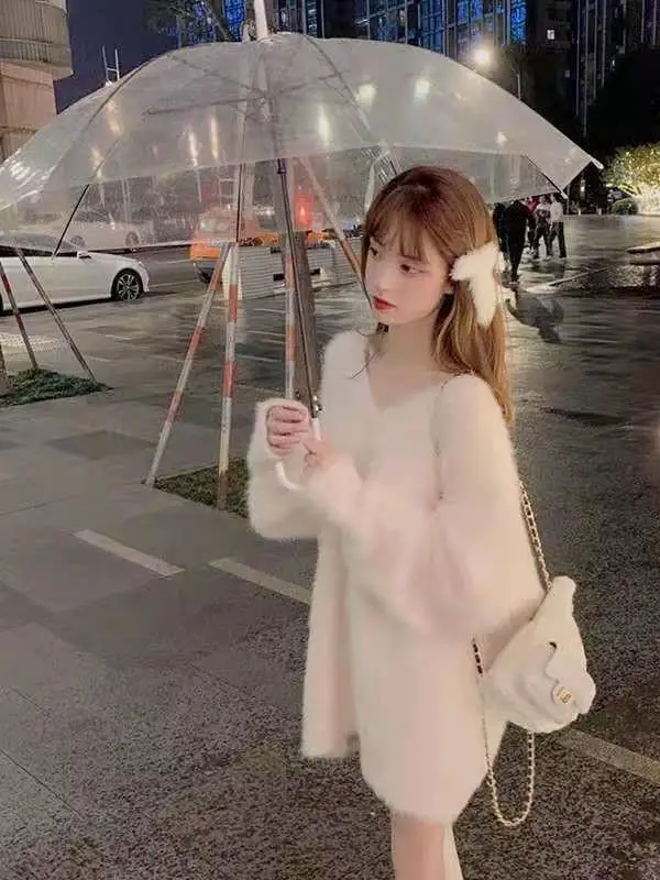 

Loose Knitted Sweater Oversize Lazy Sle Hoodie plus Size Women's Faion Autumn Winter Warm Thiened Mid-Length Outerwear