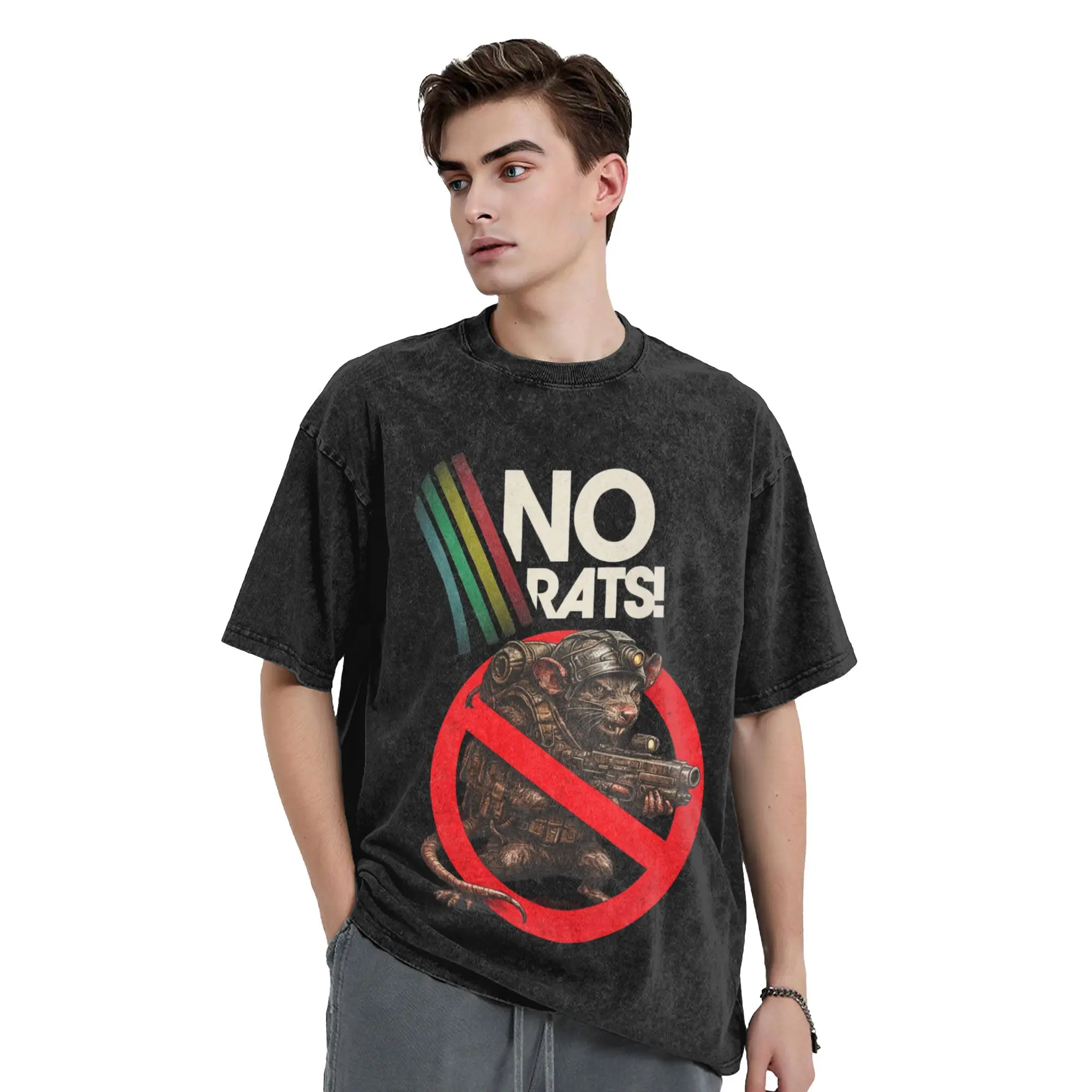 Funny Arc Raiders No Rats T-Shirt Men O Neck Cotton Washed T Shirts  Short Sleeve Tees Birthday Present Clothes