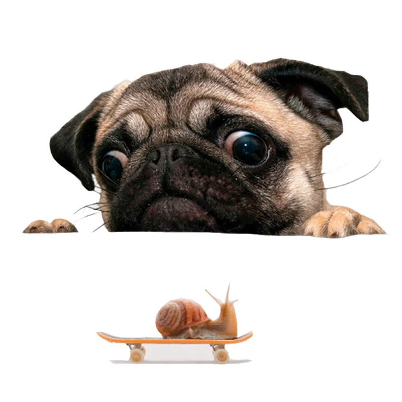 3D Pug Snail Car Sticker Pug Dogs Snail Car Sticker Cartoon Car Styling Wall Home Glass Window Door Laptop Truck Vinyl Decals