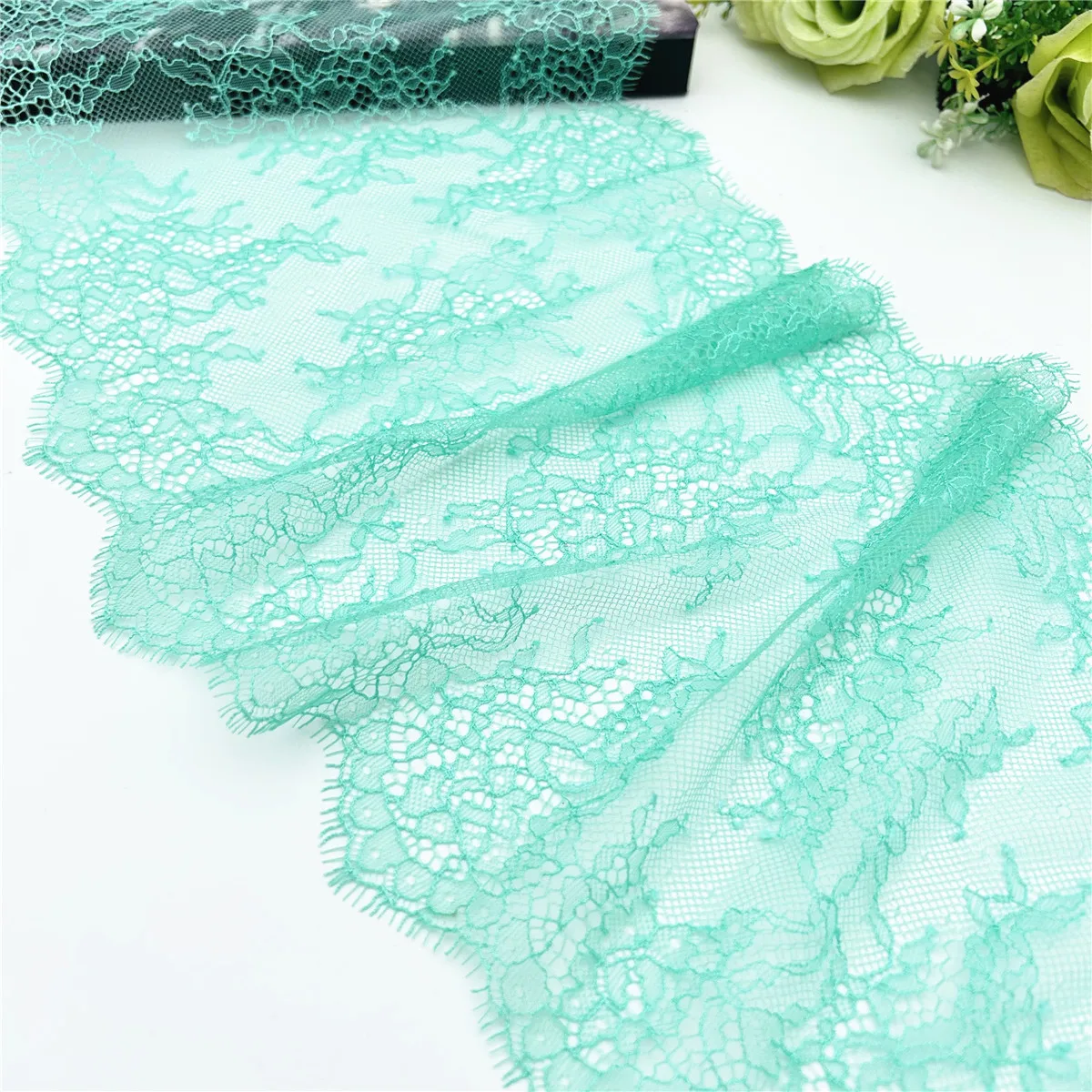 3y/lot Width 21cm Light Green Eyelash Lace Trim For Lingerie Sewing Craft DIY Apparel Fabric Lace Wedding Garment Accessory