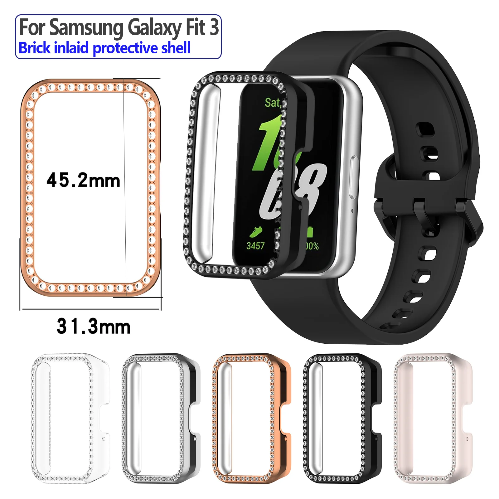 Bling PC Hollow Case For Samsung Galaxy Fit 3 Samrt Watch Strap Diamond Crystal Bumper Protective Cover Screen Protector Fit3