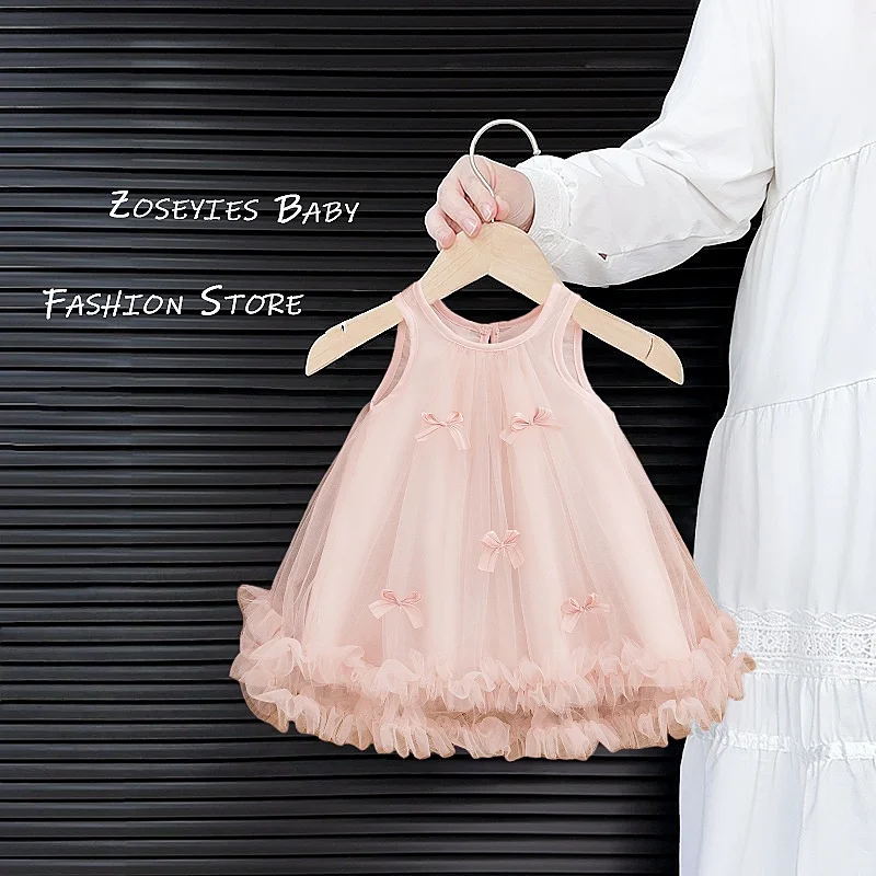 Girls Dresses Summer Mesh Bow Sleeveless Baby Girl Dresses Cute Girl Princess Dresses Baby Girl Clothing