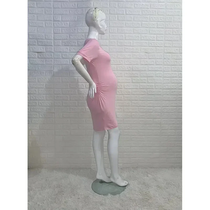 Vestido de maternidad con cuello redondo para mujer, falda de embarazo, manga corta, elegante, ajustado, para fotografía