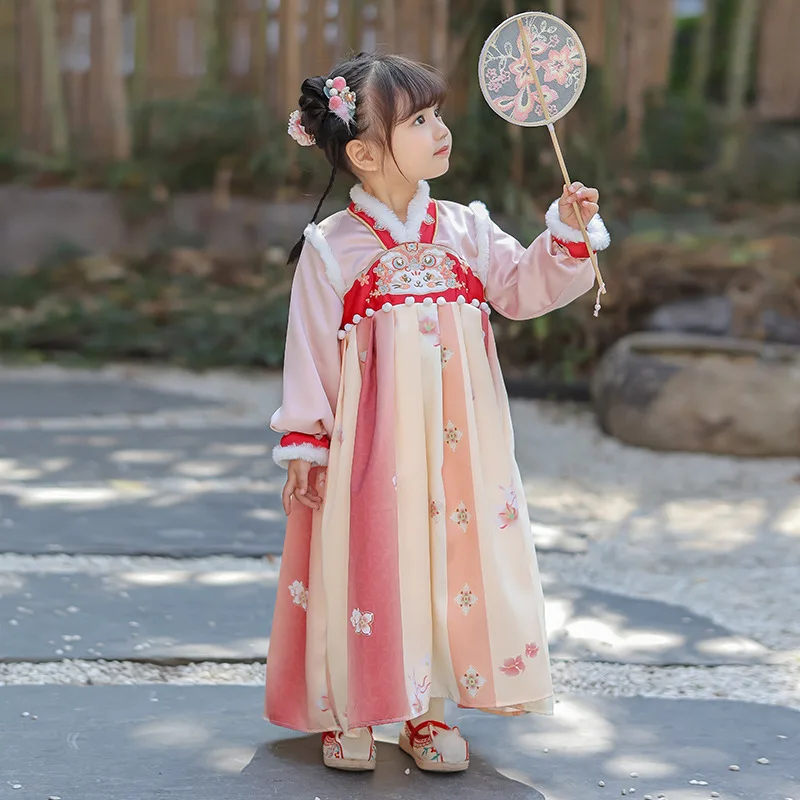 New Winter Ethnic Style Princess Dress Girl's Cotton Inner Sleeve Ru Dress Chinese Style Cotton Dress Hanfu New Year Dress Keepi