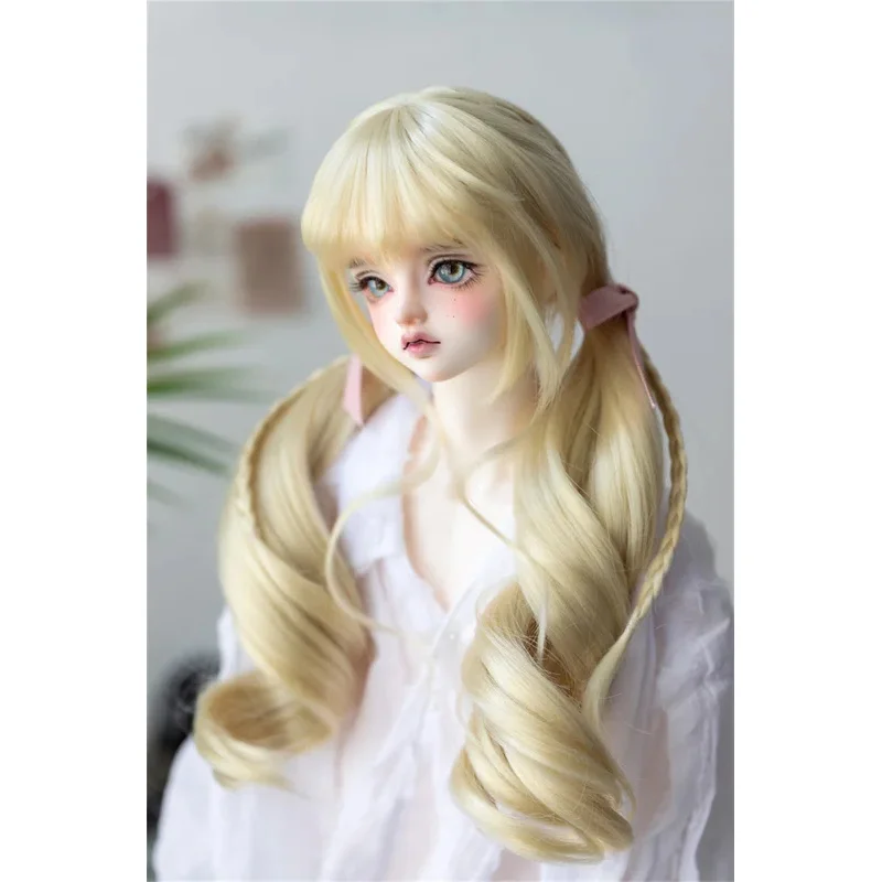 

BJD/SD Doll Wig Toys Girls Elegant 1/3 1/4 High Temperature Silk Pink Gray Golden Curly Double Ponytail Gifts Doll Accessories