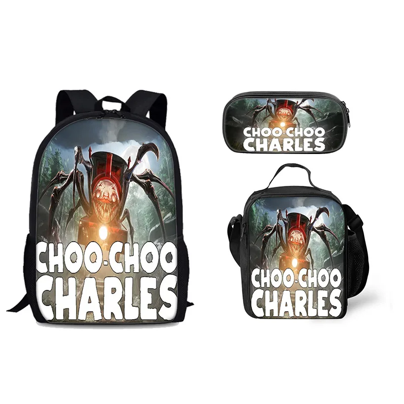 

Popular Fashion Funny Choo-Choo Charles 3D Printed 3pcs/Set pupil School Bags Laptop Daypack Backpack Lunch bag Pencil Case