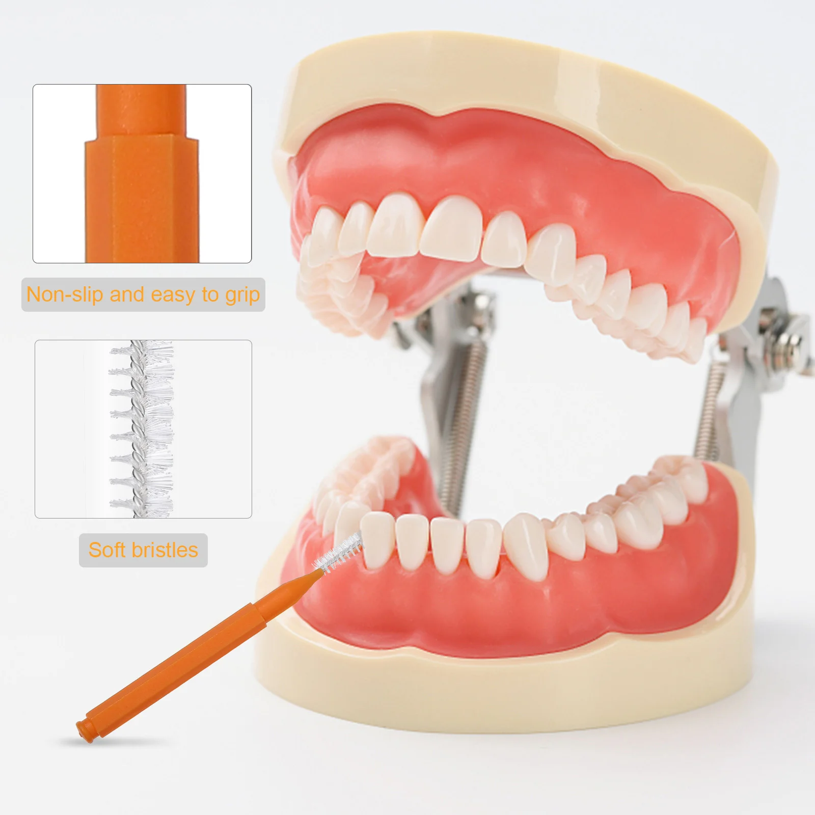 Cepillos dentales de acero inoxidable para cejas, cepillos de dientes interdentales portátiles de laminación de encías, 100 piezas, 304