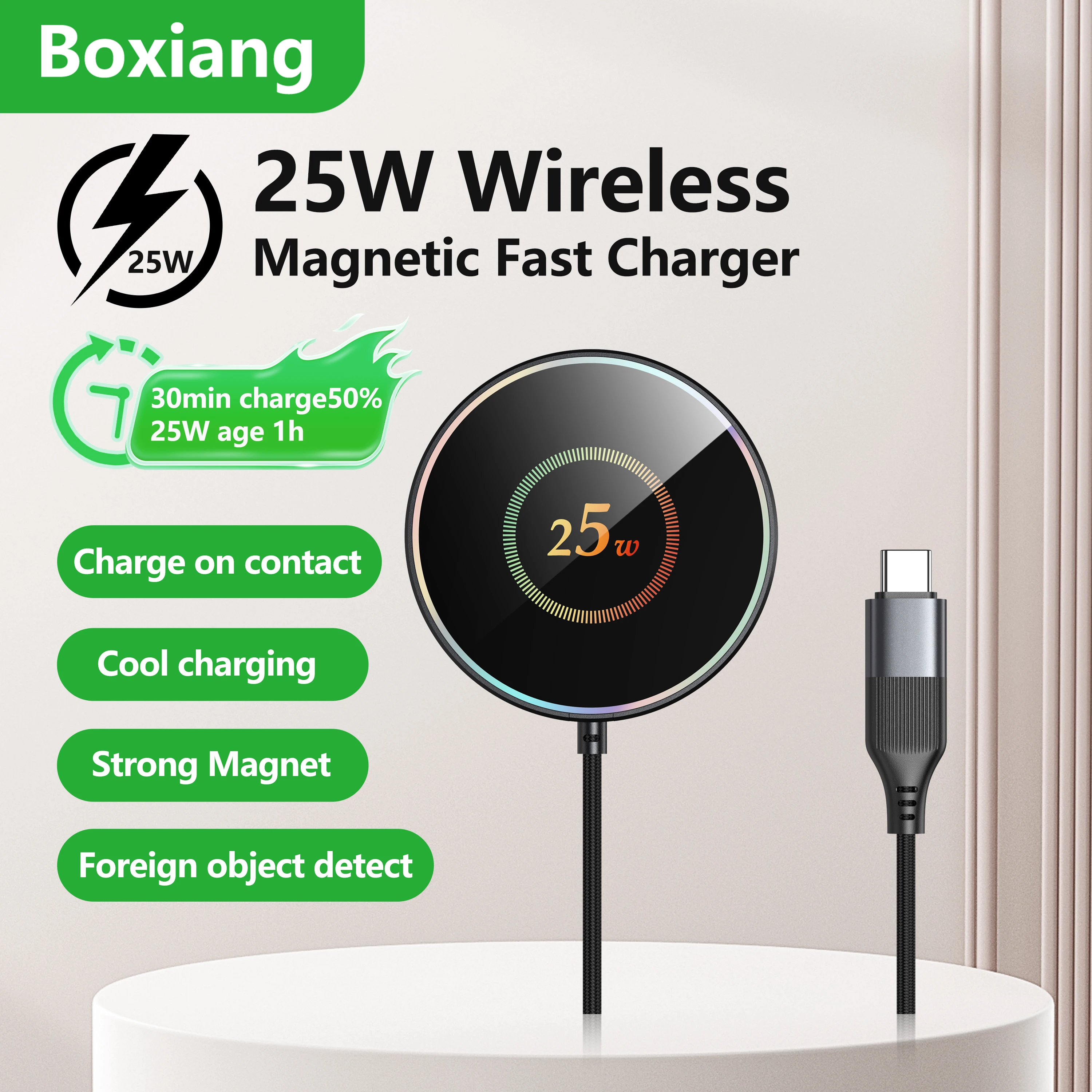 

25W Magnetic Wireless Charger Compatible with Apple iPhone 17/16/15, Samsung, Xiaomi Phones, Car, Bedside, Desktop Wireless Indu