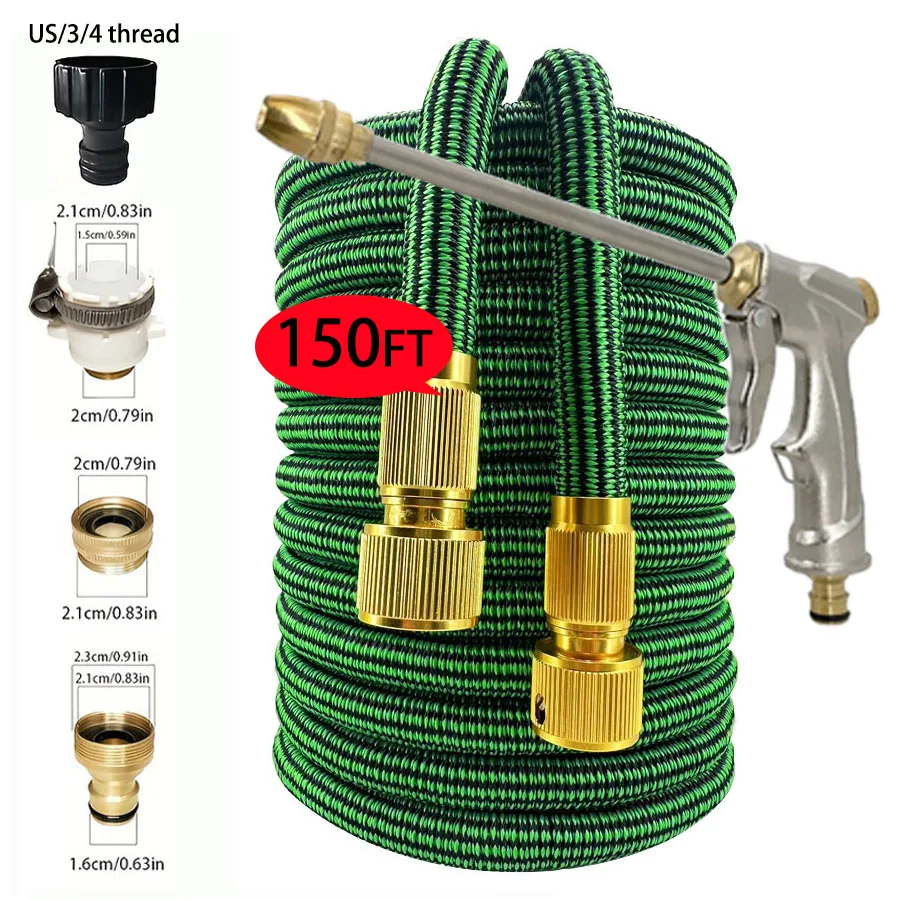

150FT Expandable Garden Hose with High-Pressure Spray Gun - Flexible Leak-Proof Water Hose with 3/4" US Thread Connectors for La