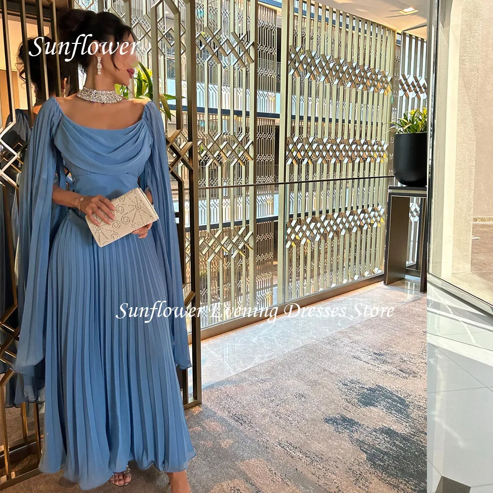 Sunflower Square Collar Prom Gown Pleat A-LINE Evening Dress Slim Chiffon Party Dress 2023 Backless Ankle-Length Prom Dress