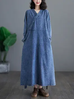 藝術復古寬鬆長袍,寬鬆腰身,女士加大尺碼服裝,棉滌混紡 10 最佳銷售 長袍牛仔褲 - №2