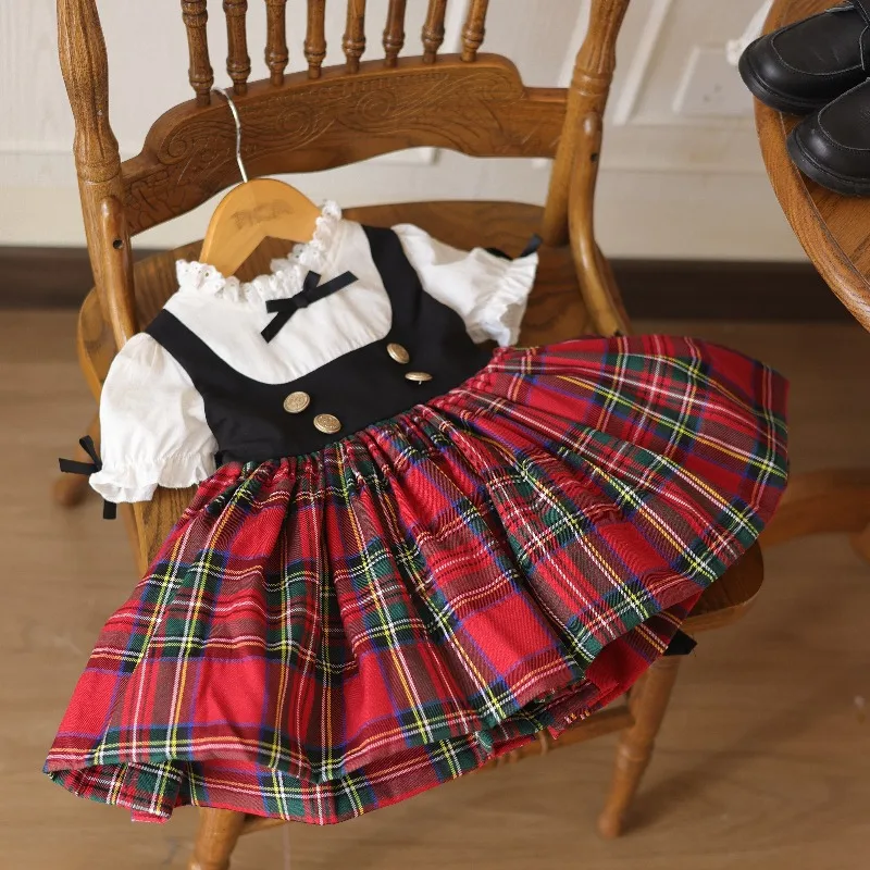 red-grid-college-style-flower-girls-wedding-dress-new-daily-casual-fake-two-pieces-wear-a-tutu-skirt-kids-boutique-sweet-clothes