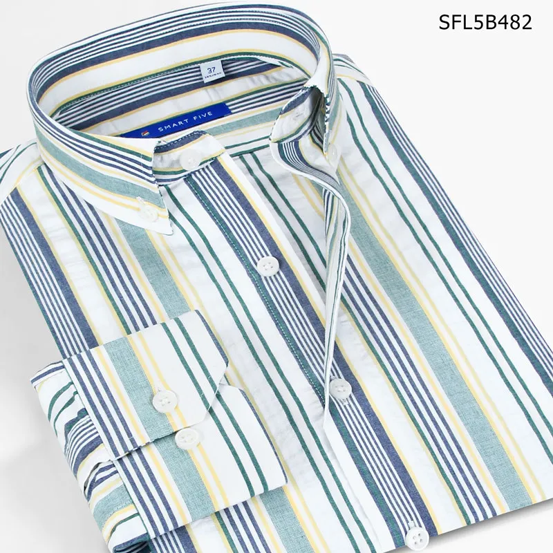 

Smart Five Long Sleeve Men Shirt Striped Casual Fashion Shirts For Male Clothing High Quality 100% Cotton