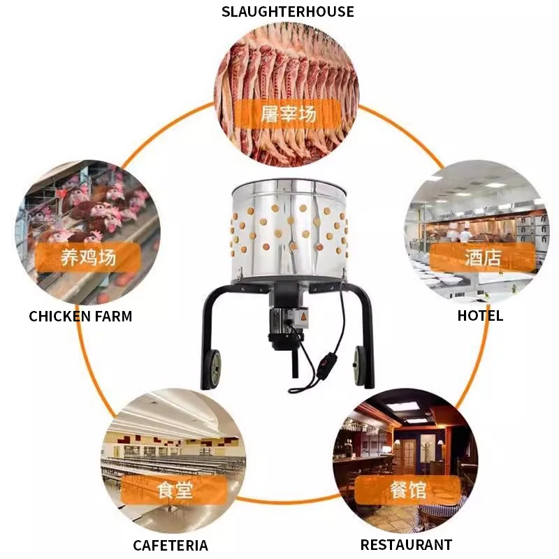 Máquina De Arrancar De Frango De Aço Inoxidável, Tambor 108 Dedos Macios, Aves Arrancando Coleção De Detritos, 20 "Diâmetro, 750W