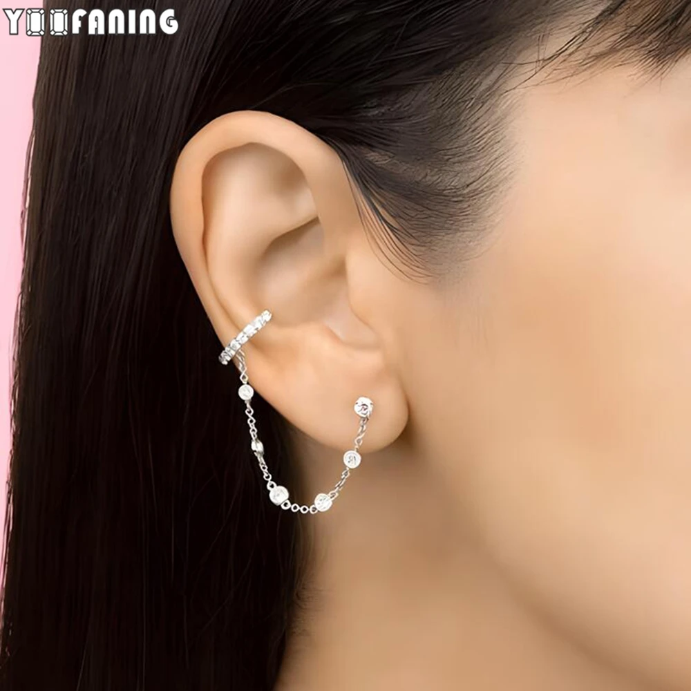 925 Sterling Silver Ear Needle Fashion Luxury Hoop Earrings Colorful Zircon Chain Design Exquisite Earrings for Women  Jewelry