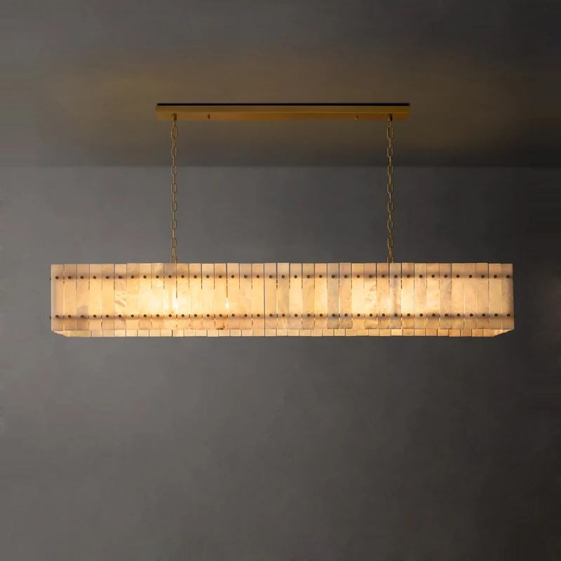 

American Rectangular Natural Marble 2025 Led Chandelier Lighting Lustre Para Sala Estar Alabaster Hanging Lamp For Dinning Room