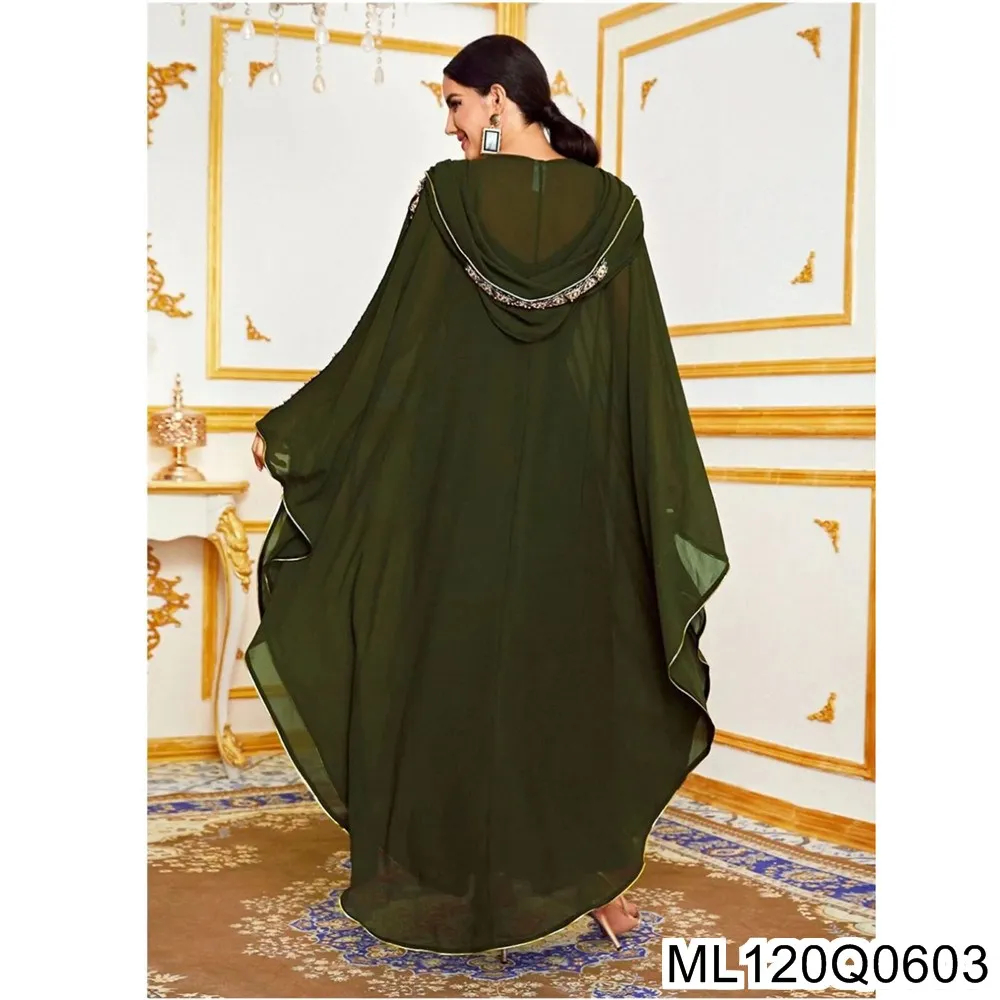 Robes brodées en mousseline de soie du moyen-orient et de l'afrique, châles musulmans, cape à capuche, Robes et smocks à manches chauve-souris ML120Q06