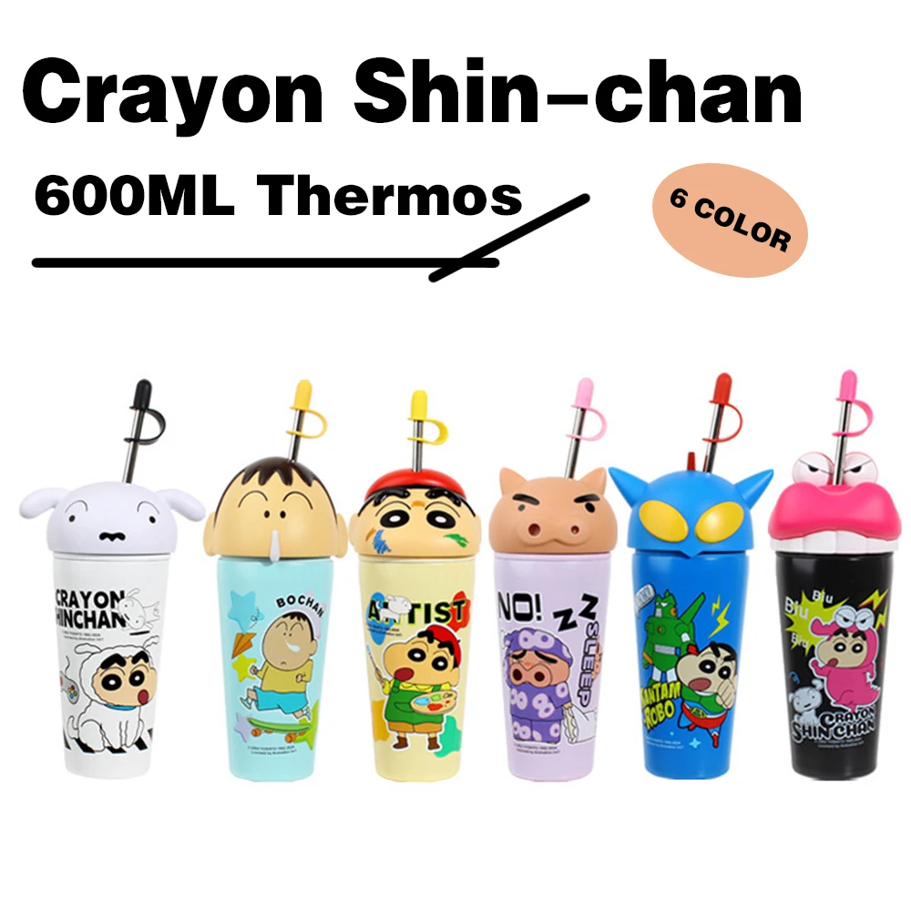 

Аниме Crayon Shin-chan термос из нержавеющей стали Kawaii 600 мл соломенная кружка пищевой материал детская фляжка бутылка для воды стакан подарки