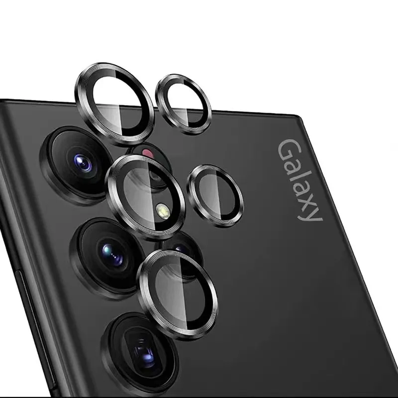 عدسة الكاميرا المعدنية فيلم الظهر الزجاج المقسى لسامسونج Galayx S24 UItra S24 Plus حامي حلقة معدنية