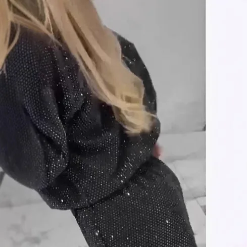 

2026 Женский блестящий комплект из 2 предметов с яркими бриллиантовыми звездами, элегантный топ с круглым вырезом, пуловер и брюки на шнуровке, осенний винтаж