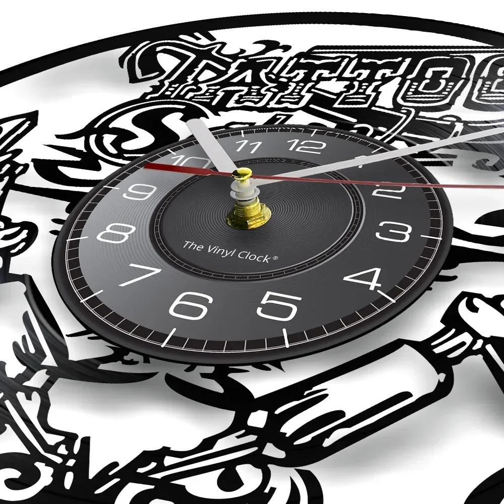 علامة حائط استوديو الوشم ، سجل فينيل الصالونات ، ساعة حائط ، ديكور حائط للحائط ، فكرة هدية محب