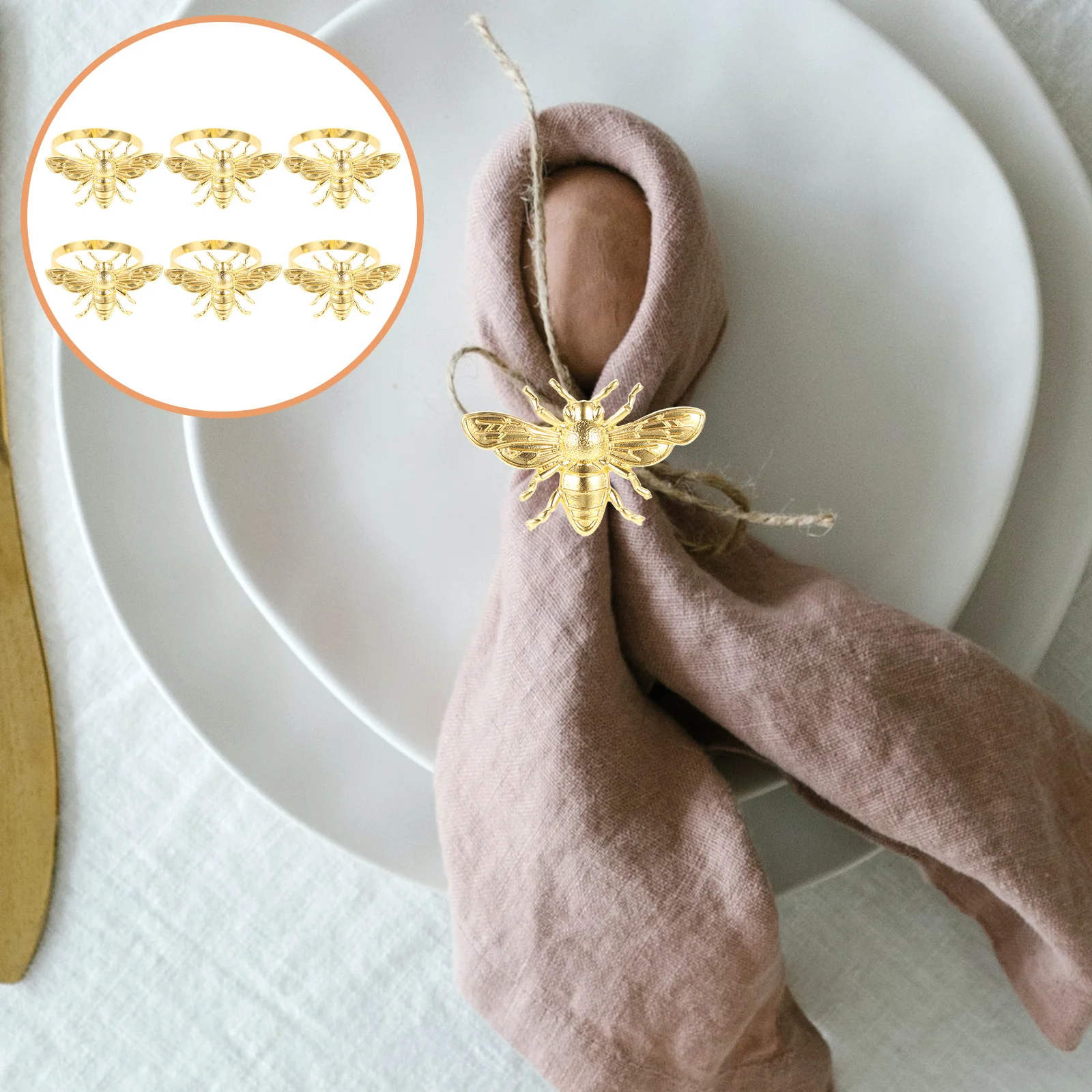 

6Pcs Bee Shaped Napkin Buckles Metal Napkin Rings Party Table Decoration Wedding Dinner Banquet Tissue Holders Reusable
