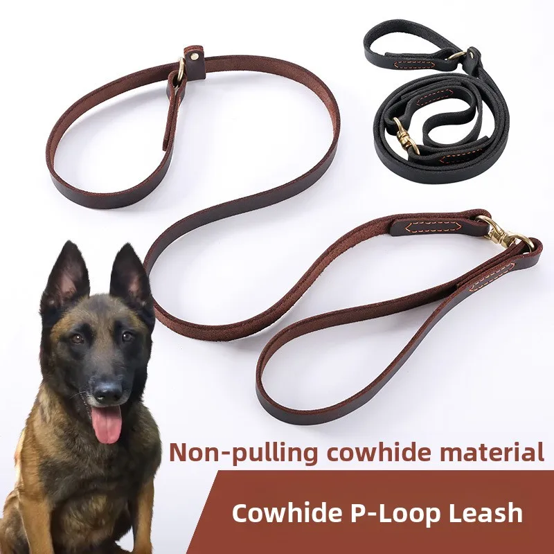 

Leather Dog Leash Explosive Proof Walking Rope Ring Bull Leather P Rope Mare Dog Chain Golden Retriever Dog Lead Pet Supplies