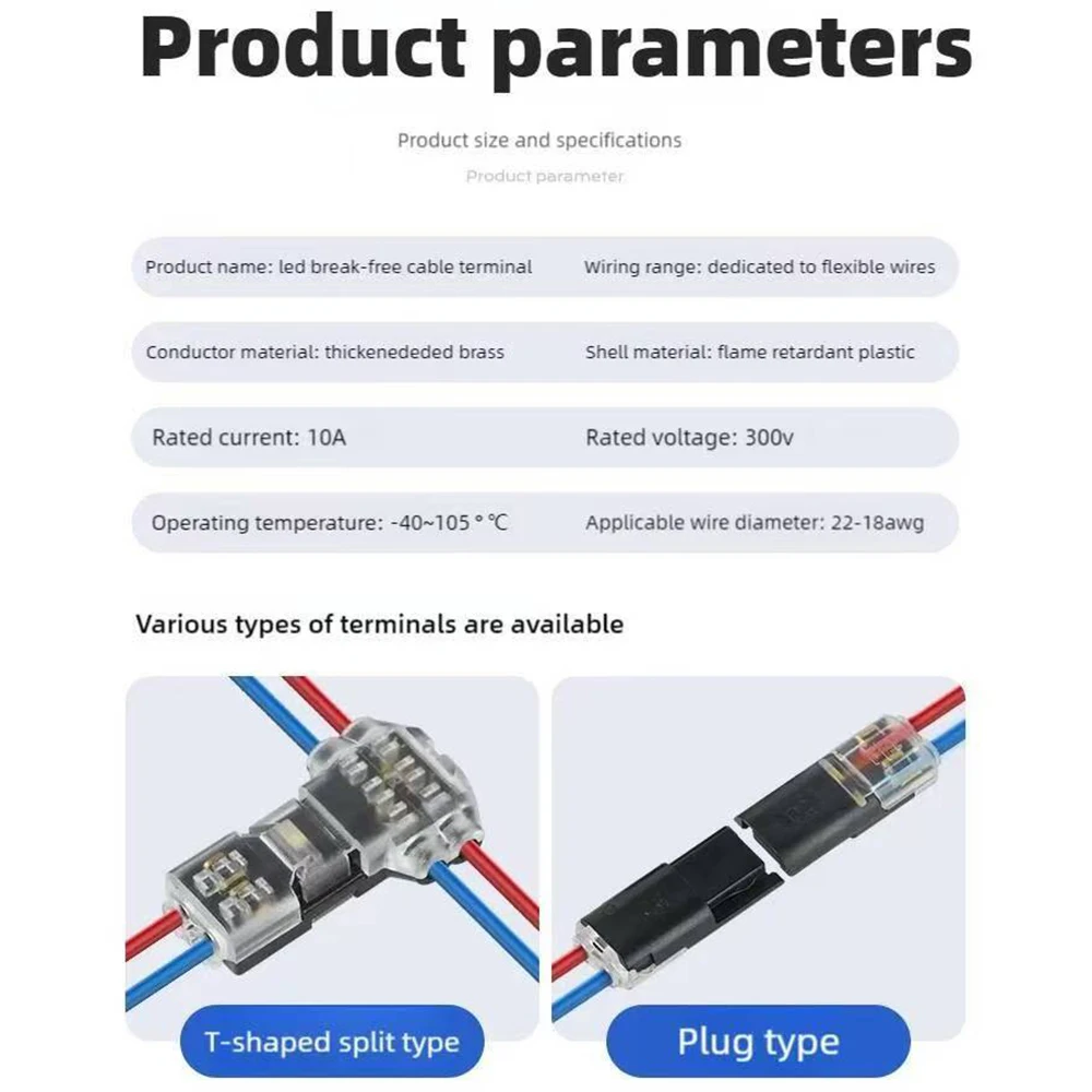 10/30/50 قطعة سلك توصيل موصل طرفي ، 2-pin ثنائي الاتجاه المكونات في كابل مشبك موصل تيار مستمر قفل غطاء مناسبة LED