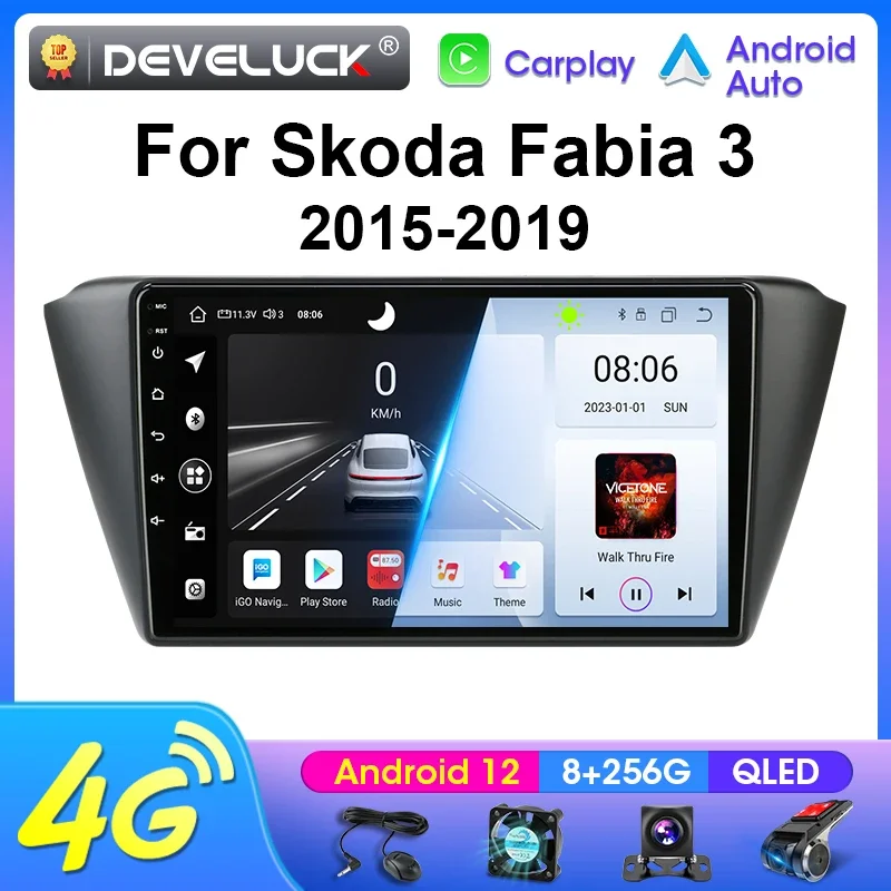 For Skoda Fabia 3 III 2015 -2019 2 Din Android 12 Car Radio Multimedia Video Player Navigation GPS Carplay Auto Stereo Head Unit