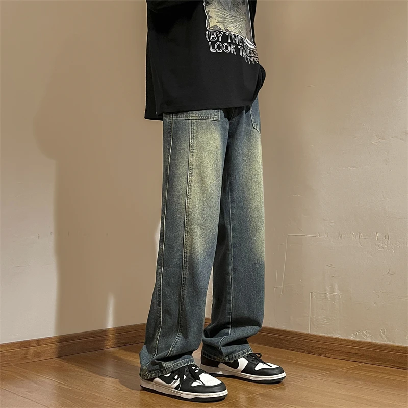 Waed خمر الرجال الجينز فضفاض بنطال ذو قصة أرجل واسعة الأمريكية Sle ربيع الخريف العصرية شارع العليا الطابق طول بناطيل كاجوال