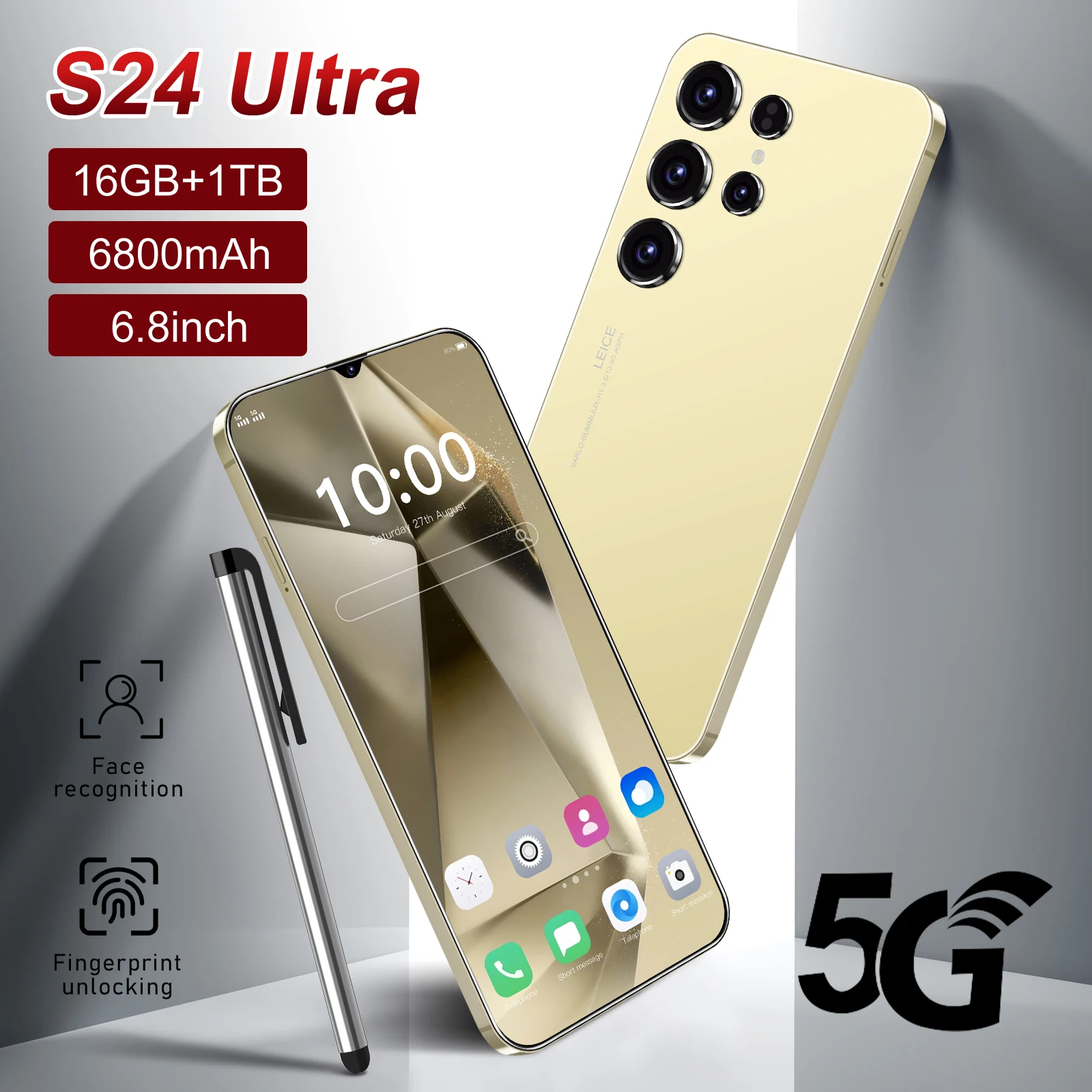 Global Version S24ultra Smartphone 5G 6.8inch 16GB+1TB Cellphones Snapdragon 8 gen3 Android Unlocked Celulares Dual SIM Card