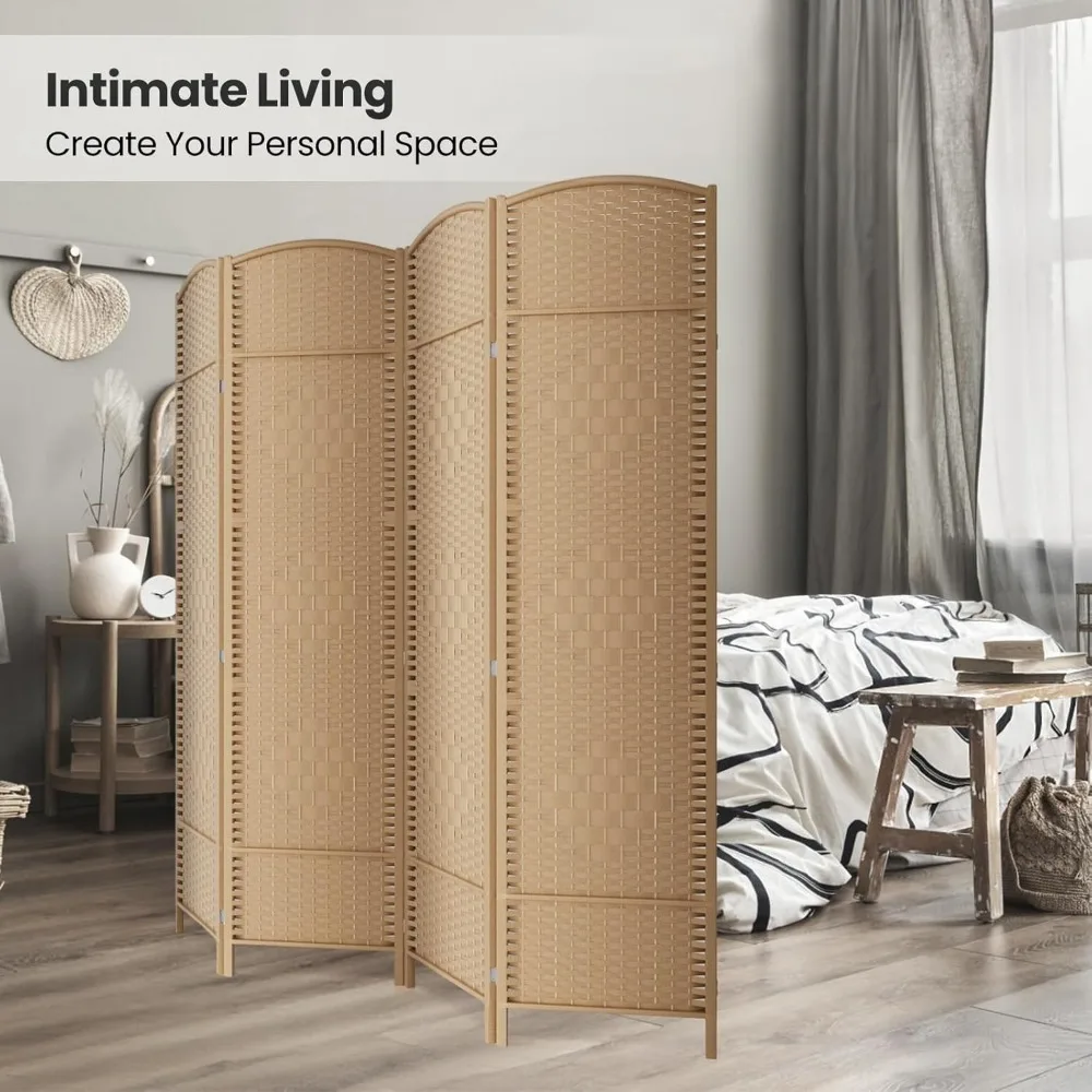 Folding Privacy Screen 6 Feet Tall - Diamond Weave Fiber Panel Wall Divider with 4 Panes for Enhanced Privacy